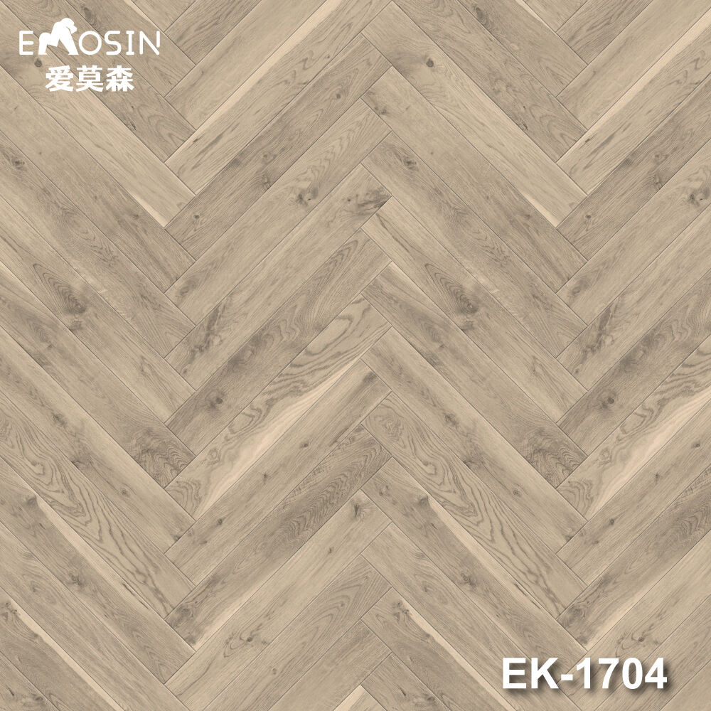 Floating white herringbone laminate flooring