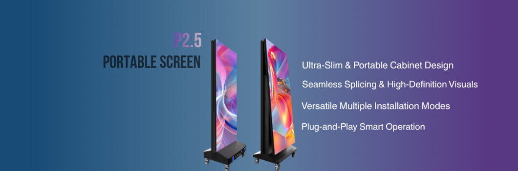 Portable P2.5 LED poster screen with ultra-slim cabinet design and seamless splicing for versatile events