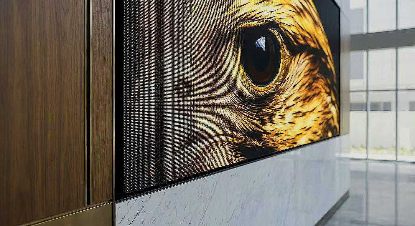 Close-up of a P2 indoor LED screen, high resolution detail of a falcon eye with perfect black blackstate.jpg