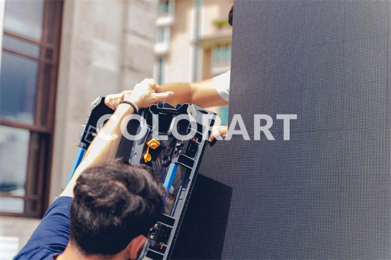 Rear view of a die-cast aluminum rental LED screen cabinet showcasing fast locks and durable hardware that impact stage production costs.