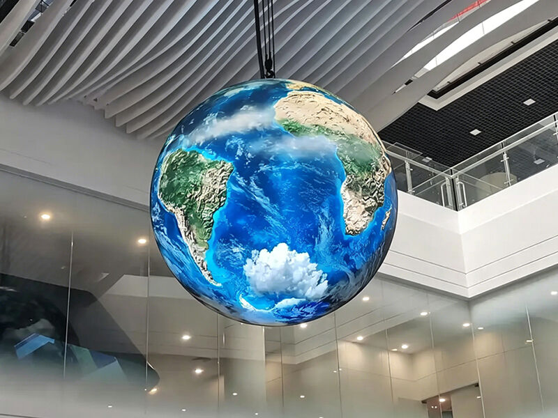 Custom 360-degree globe LED display showing high-definition Earth map by Colorart LED manufacturer