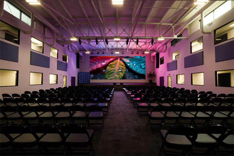 Large indoor LED screen for church stage backdrop installed by Color Art LED