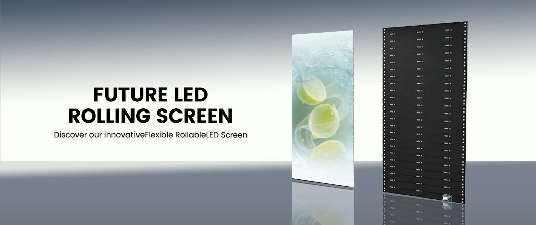 Innovative flexible rollable LED screen displaying vibrant visuals, featuring an ultra-thin and bendable back structure for creative digital setups