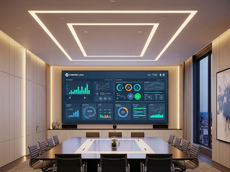 Fine pitch indoor LED screen installed in a premium corporate conference room