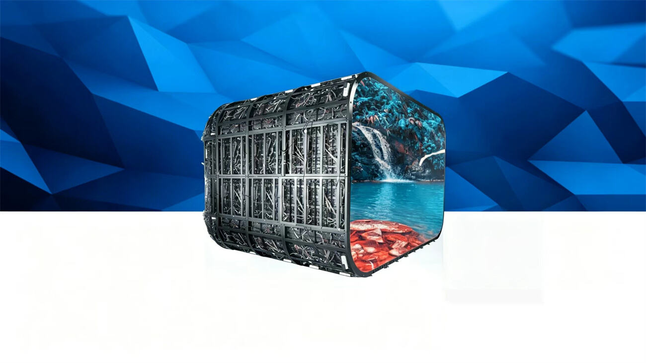 Close-up showing flexible LED screen soft modules bending to create a seamless curved immersive wall