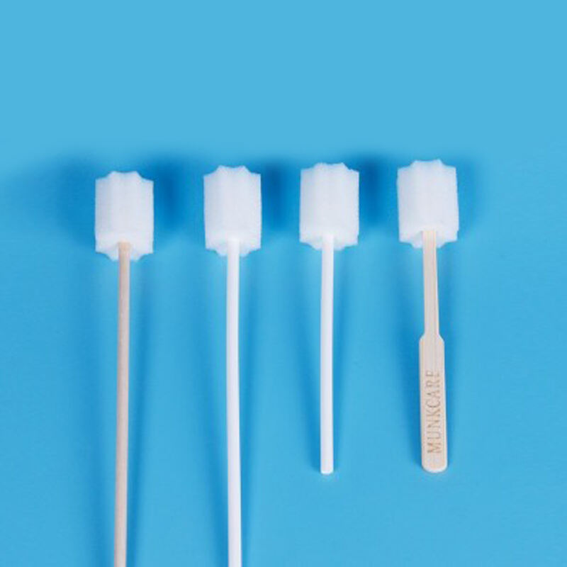 Oral Sponge Swab with White Octagonal Wood Handle