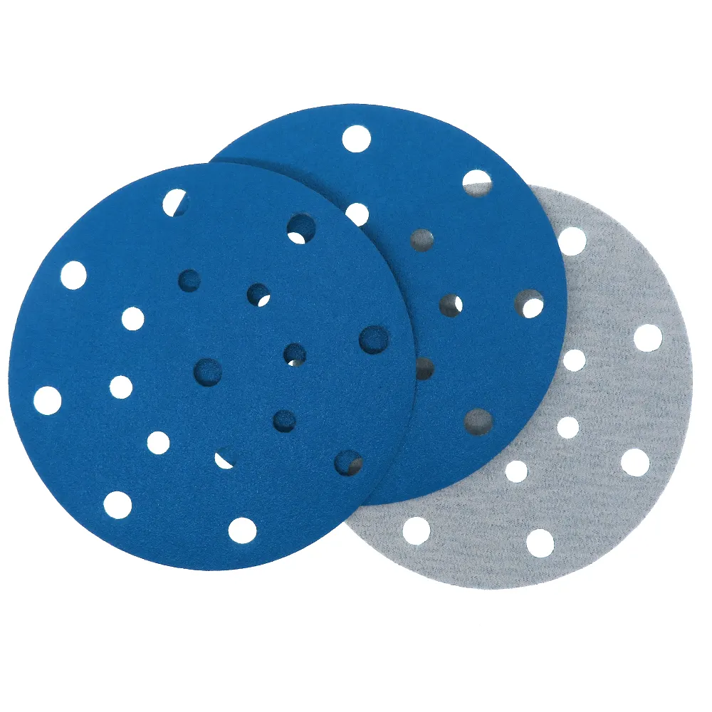 6 Inch 150mm 17 Holes Hook and Loop Blue PET Film Water Sandpaper Sand Paper Sanding Disc for Car Paint