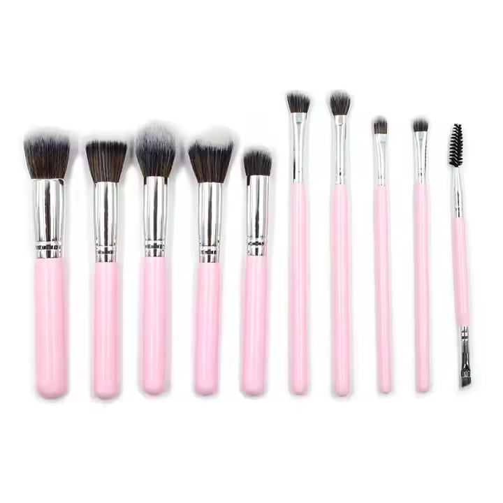 Custom Logo 10-Piece Pink&Silver Makeup Brush Set