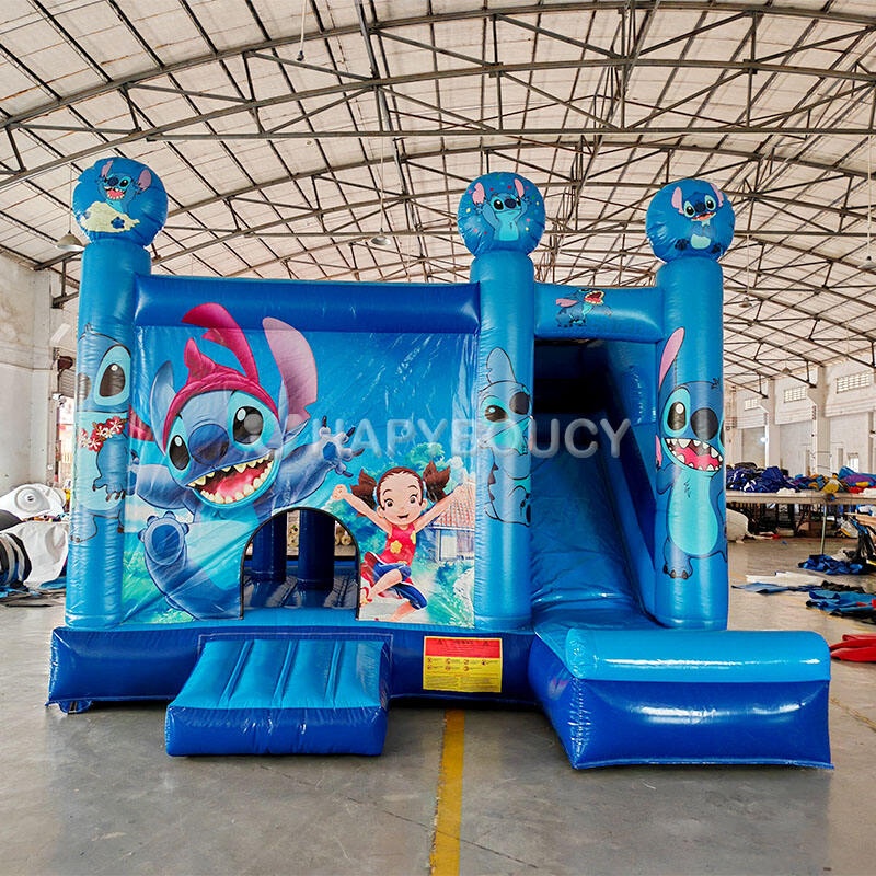 Moonwalk Lilo ma Stitch 5in1 Bounce House Combo Inflatable Bouncy Castle i le tāua o le Slide