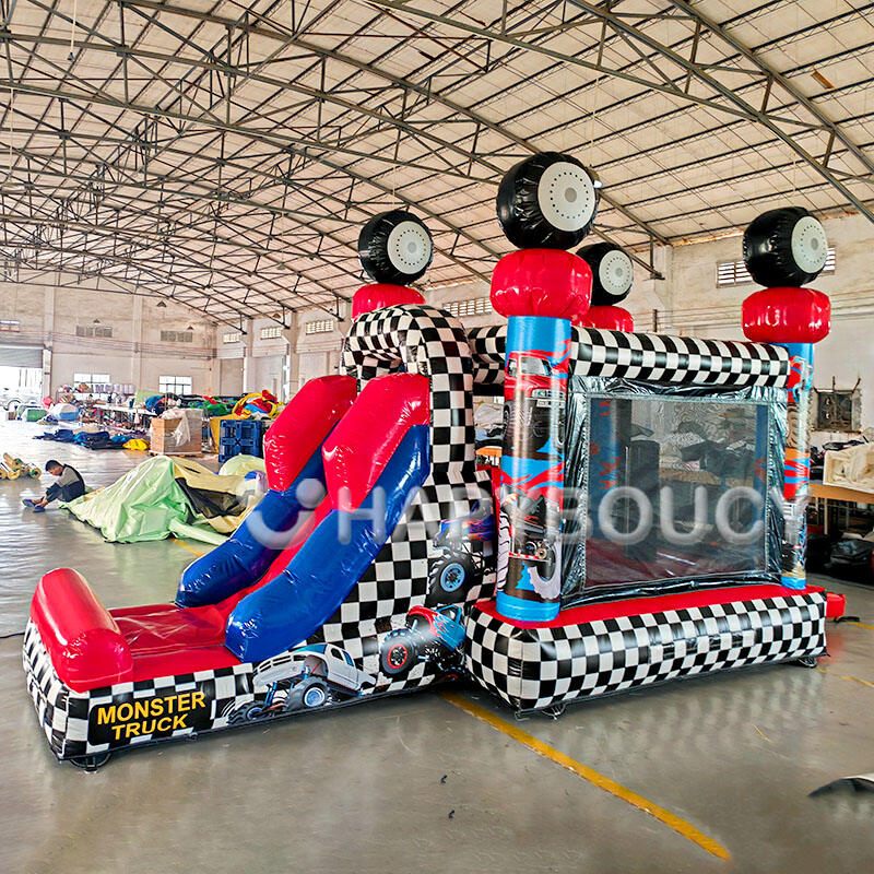 Inflatables Factory Monster Truck Bounce House with Slide Combo Race ...