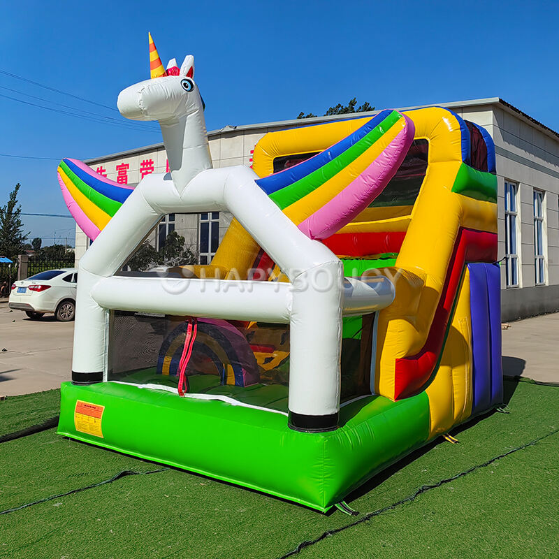 Colorful Outdoor PVC Party Rental Unicorn Wet Dry Slide Kids Commercial Rainbow Inflatable Unicorn Slide