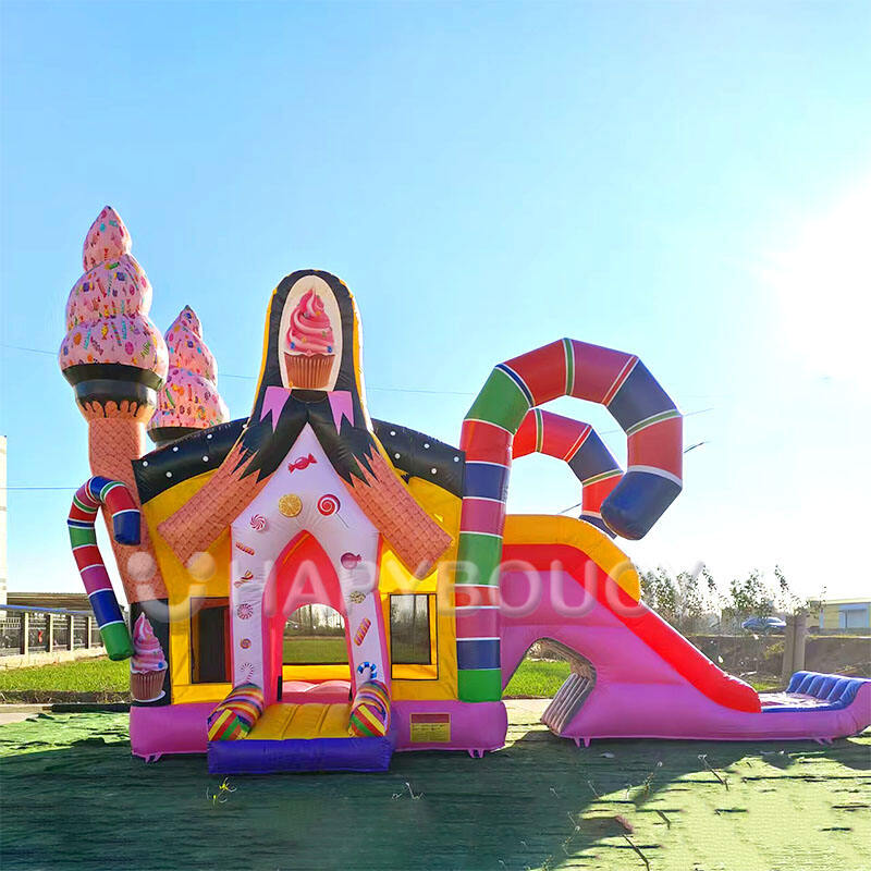 Производител Candyland Влажна и суха пързалка Комбиниран надуваем скоков замък с пързалка Candy Cane Candy Shack Надуваем скоков дом