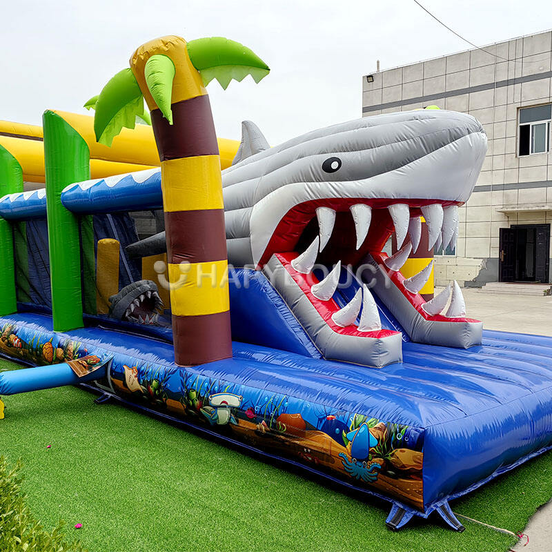 ballon me Aër 45ft x 11 ft Komerciale PVC Shark Bounce Kumbulli Slide me Aër Interaktiv Obstacle Lojë