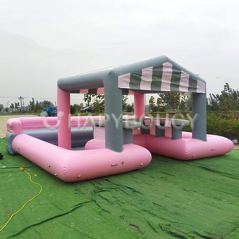 Commercial PVC Backyard Water Pool Outdoor Inflatable Pool Party pink Pool bar with Lounge