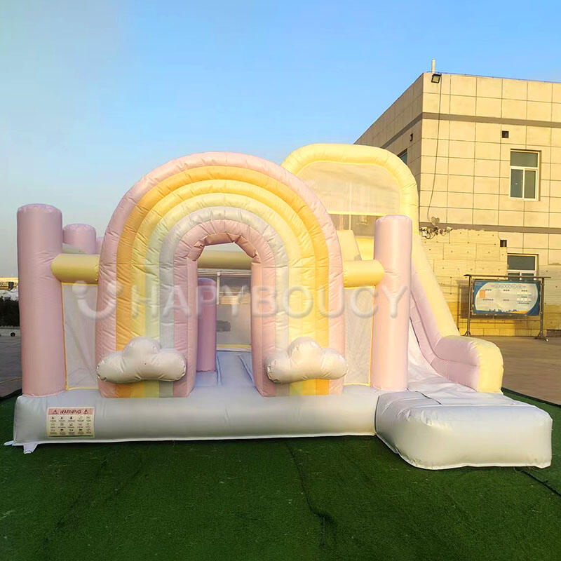 Pastel rainbow Inflatable Kid Bounce House Combo Kids Amusement Park ...
