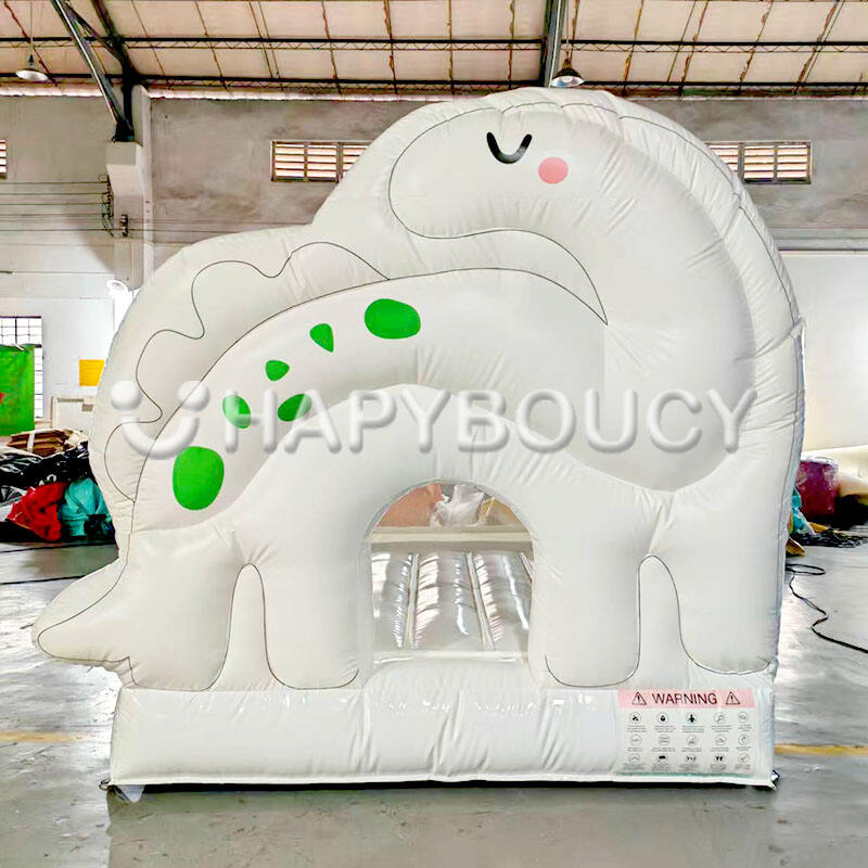Factory White Inflatable Dinosaur Bouncer House Pastel Toddler Bouncy Castle with Blower for Soft Play