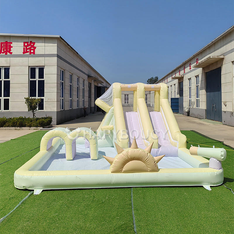 Château Gonflable avec Piscine et Glissade pour Enfants en Couleurs Pastel