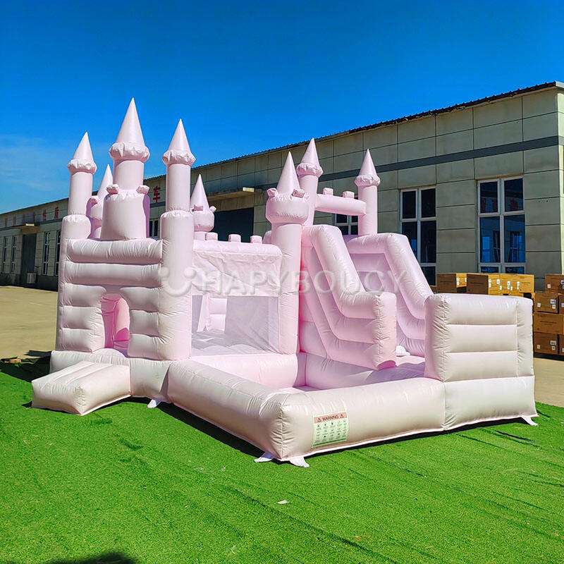 Pastel Pink Inflatable Castle With Slide and Ball Pit Princess Pink Bouncy Castle Combo for Wedding Parties