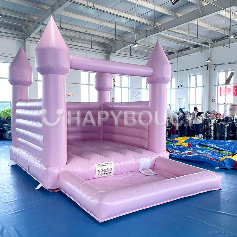 Pastel Pink Bounce House Castle with Ball Pit for Parties Events with Air Blower