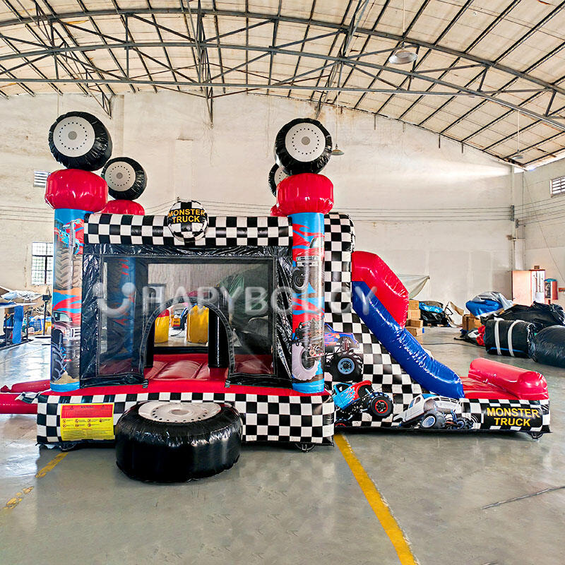 Inflatables Factory Monster Truck Bounce House with Slide Combo Race ...