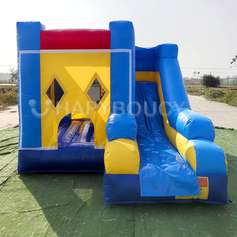 Colorful Bouncy Castles Inflatable Jumper with Slide Combo Commercial Grade Inflatables Bounce House with Banner