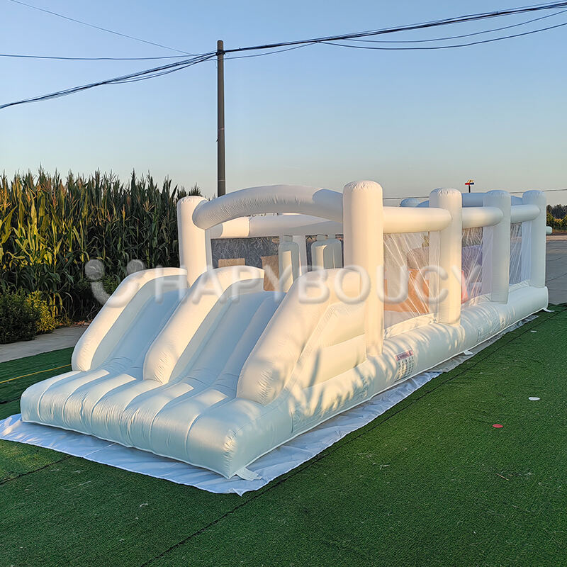 Soft Play Oxford Inflatable Obstacle Course White Bounce House Obstacle Course Game for Party
