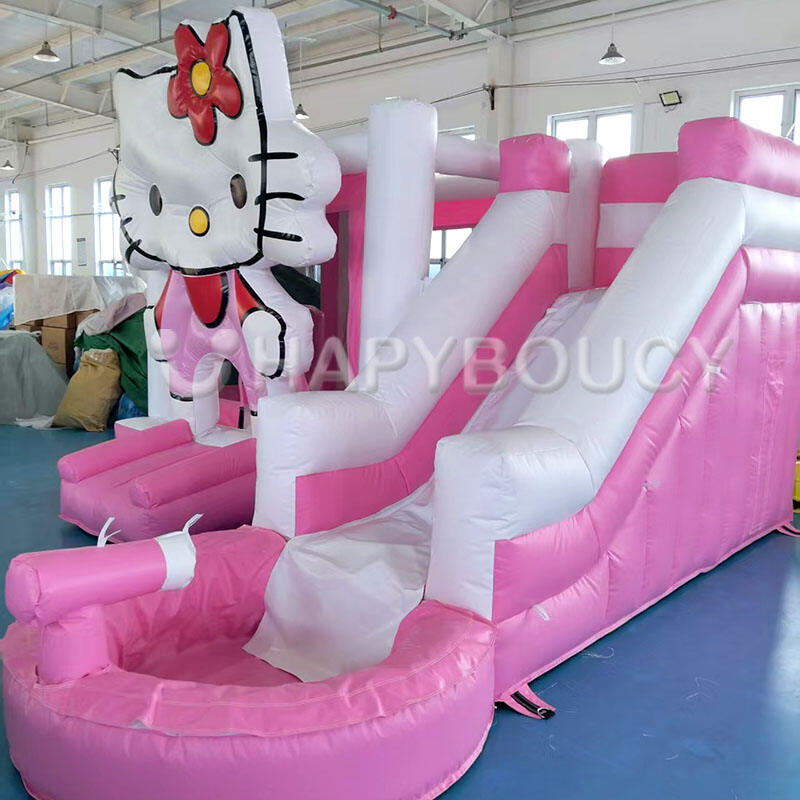 Kitty Cat Bouncy Castles with Slide and Pool Combo Cartoon Pink Jumping ...