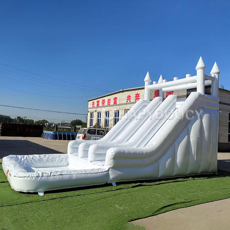 White Inflatable Water Slide Dual Lane Inflatable Waterslide with Pool ...