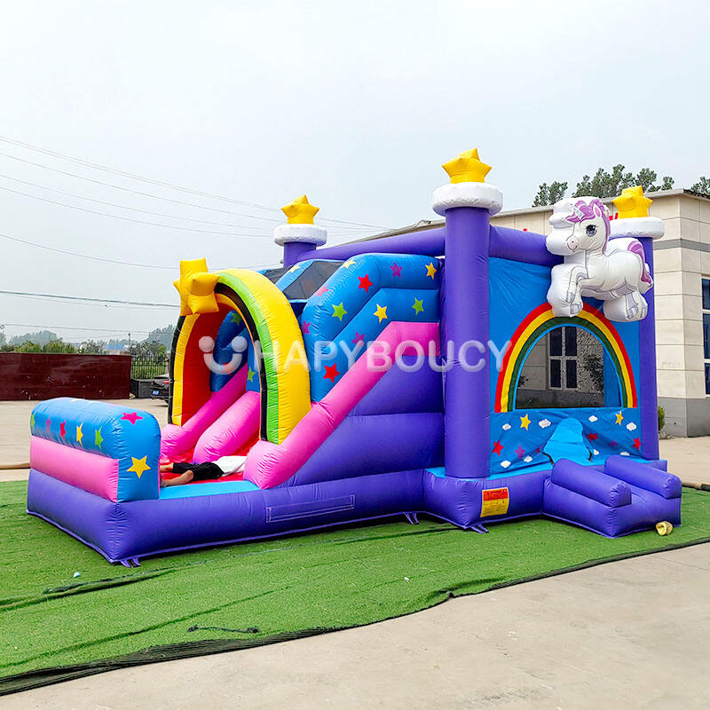 PVC Unicorn Inflatable Bouncer Inflatable Combo Slide Purple Rainbow Unicorn Bounce House