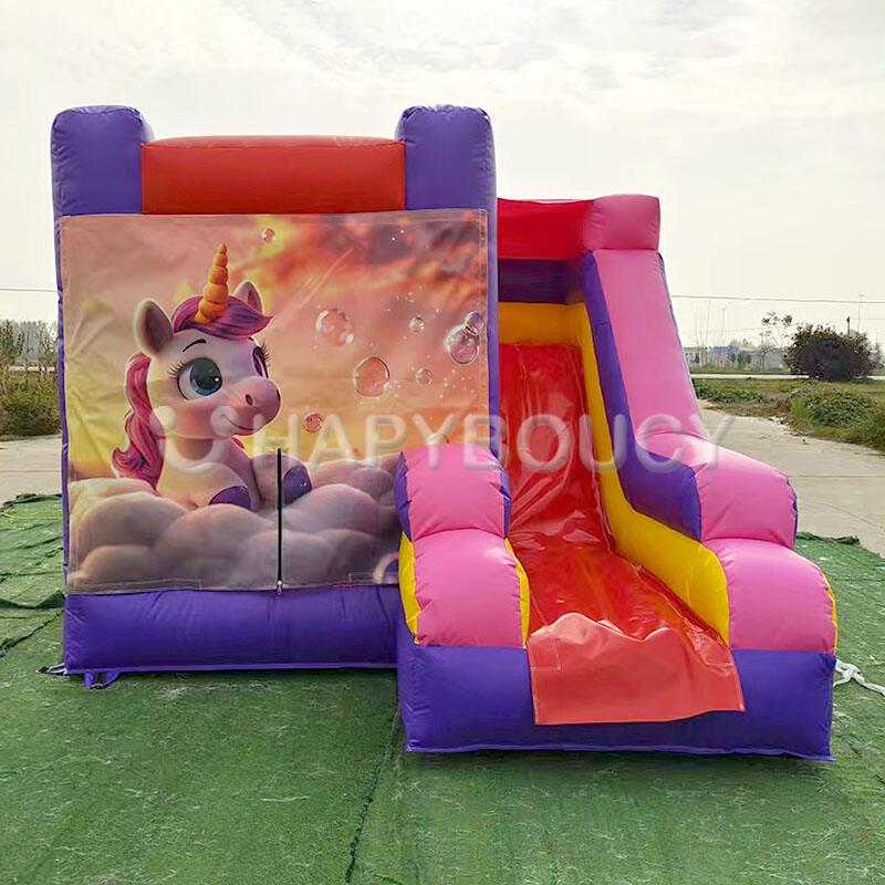 Colorful Bouncy Castles Inflatable Jumper with Slide Combo Commercial ...