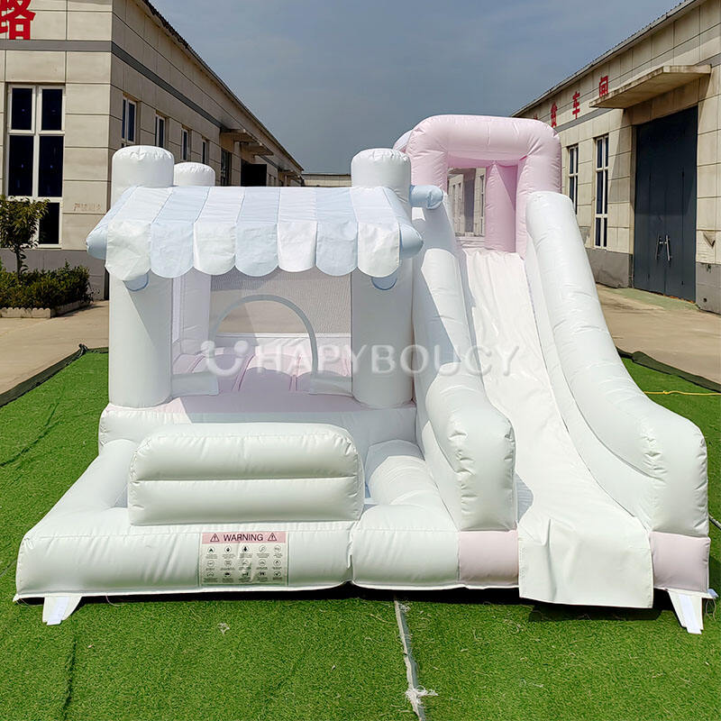 PVC Pastel White Bouncy Castle with Water Slide Pool Market Splash Bounce House Combo