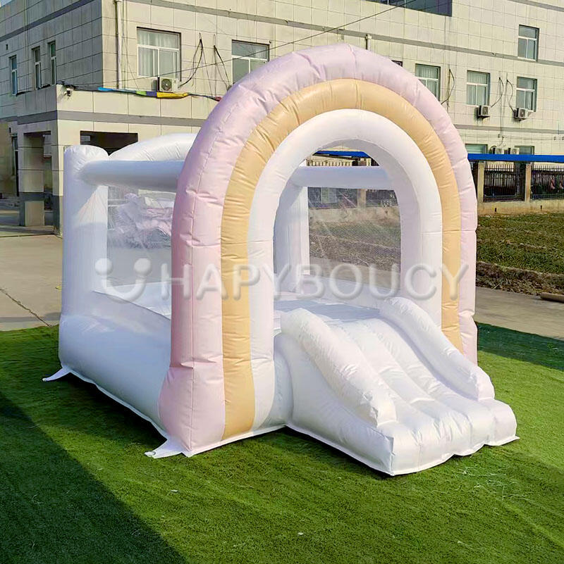 Commercial PVC Pink White Rainbow Inflatable Bouncer Toddler Bouncy House Small Bounce Castle for Sale