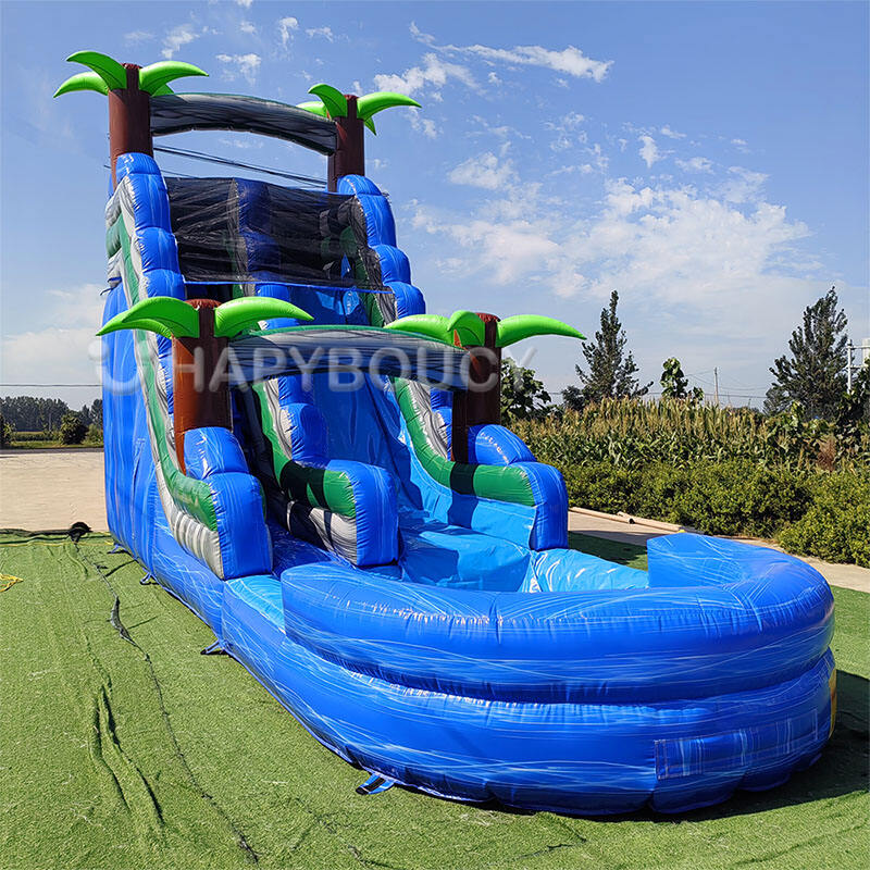 Commercial Blue Inflatable Waterslide with Swimming Pool Giant Inflatable Water Slide for Kids Adults