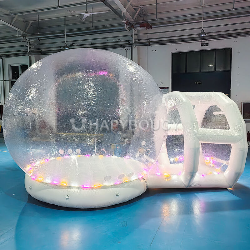 Maison bulle commerciale gonflable en PVC transparent de 3m avec matelas rebondissant et éclairage LED