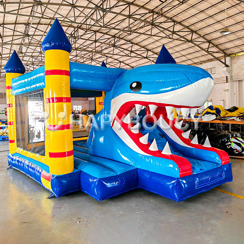 Commercial Inflatable Shark Bounce House Combo 3D Shark Inflatable Bouncer with Air Blower for Sale
