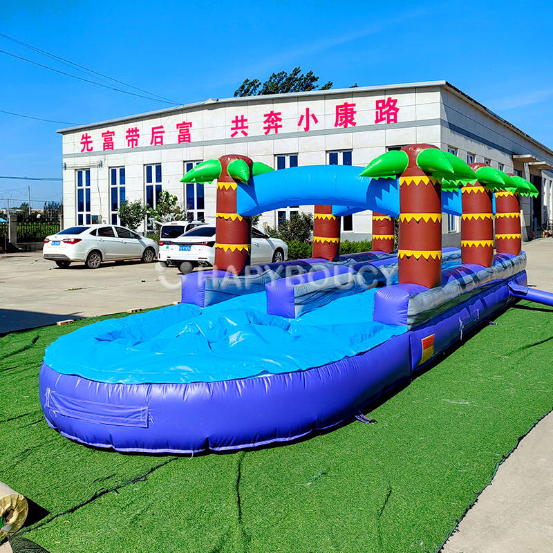 Blue Dual Lane Water Slide Commercial Adult Palm Tree Inflatable Water Park Slides Splash Pool Slip and Slide for Kids Adults