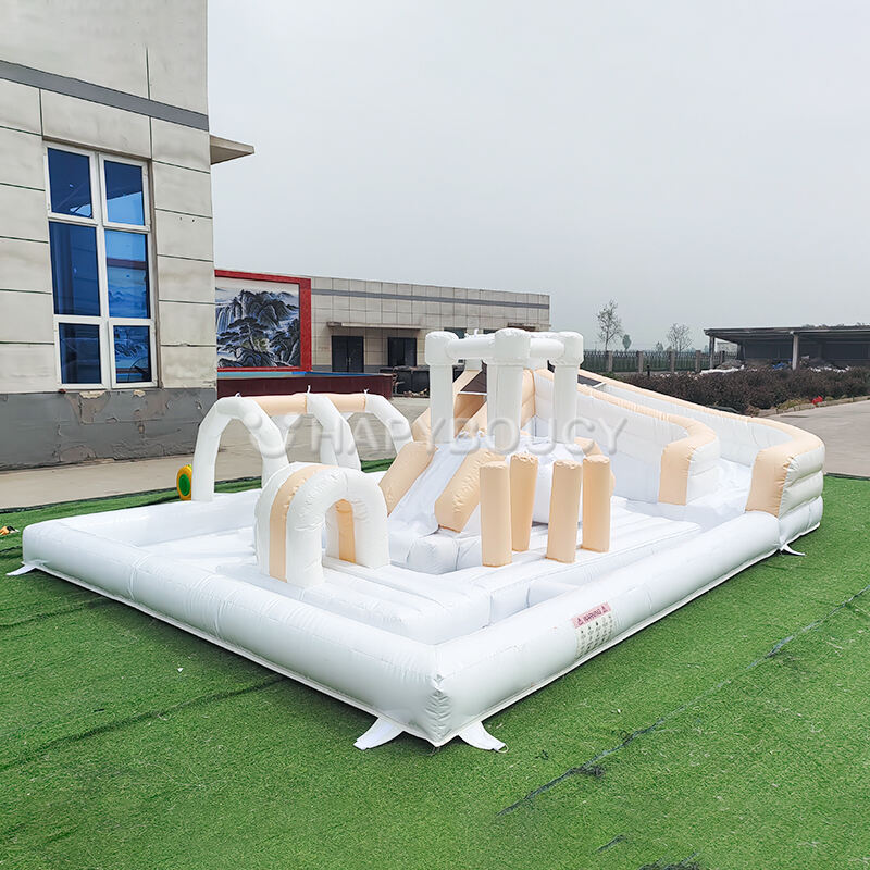 7x5m PVC Largdhe e Pallatër Inflateshme me Largdhe të Uajt nëpër dhe Obstacle Bouncer Shtëpi