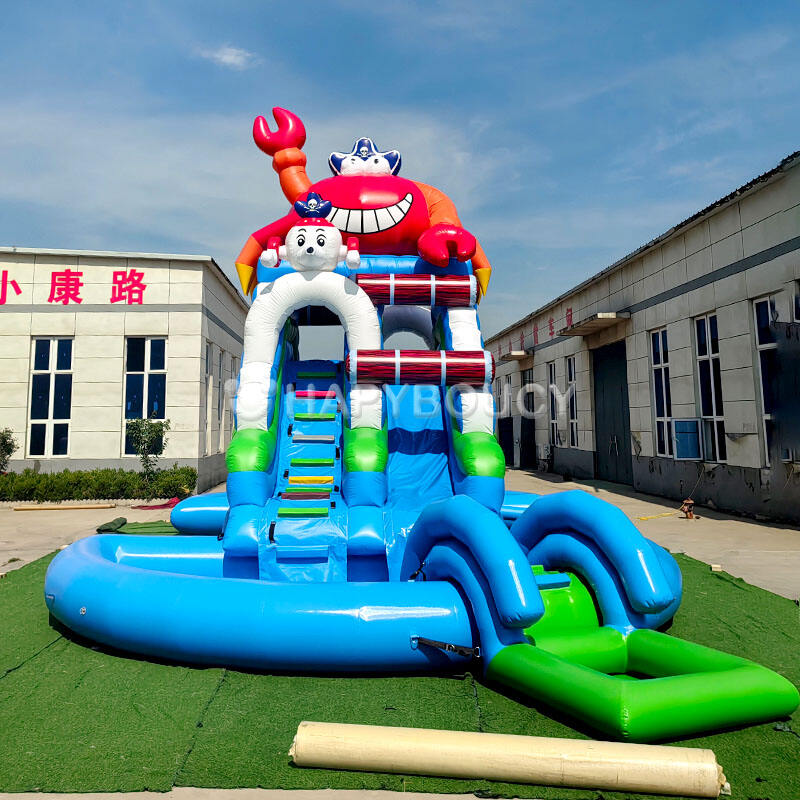Cartoon Inflatable Bouncer Water Slide Sea Rover Themed Waterslide with Pool