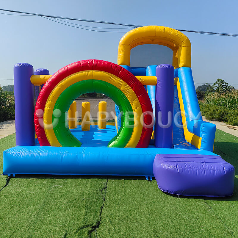 Custom Colorful Rainbow Bouncy Castle Outdoor Inflatabale Bounce House for Sale