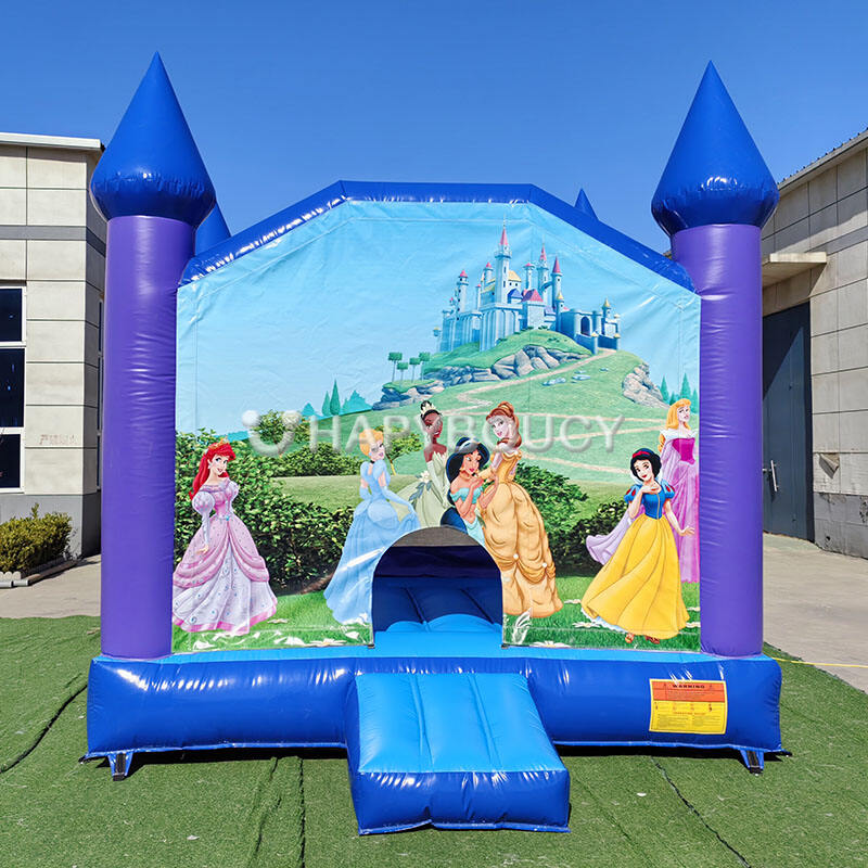 Princess Theme Inflatable Bounce House with Banner Palace Inflatable Bouncy Castle with Air Blower 