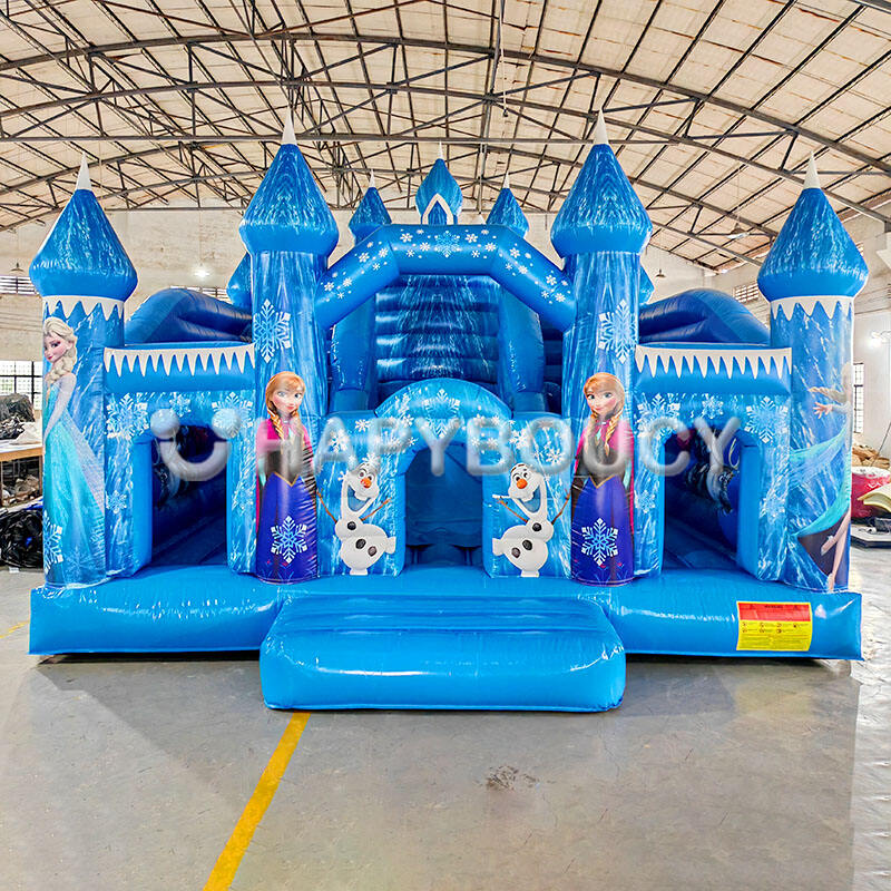 Factory Custom Frozen Inflatable Castle Commercial Princess Elsa Ice Bouncy Castle for Kids Outdoor Playground with Blower