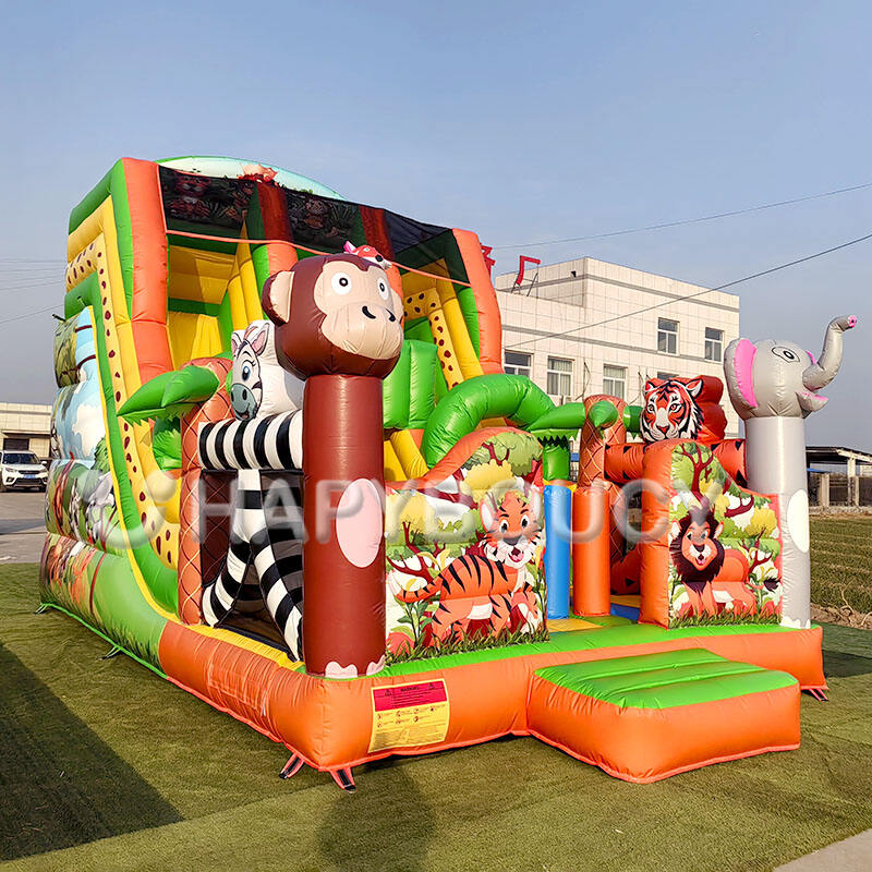 Manufacturer Animal Zoo Amusement Park Inflatable Jungle Themed Slide Children Jumping Castle for Sale