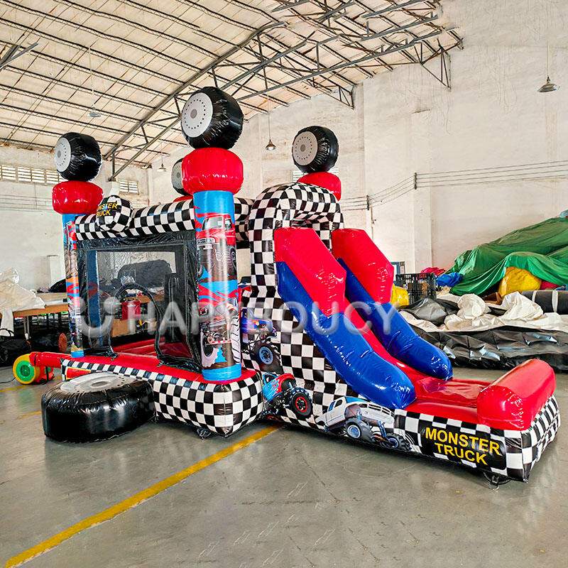 Inflatables Factory Monster Truck Bounce House with Slide Combo Race ...