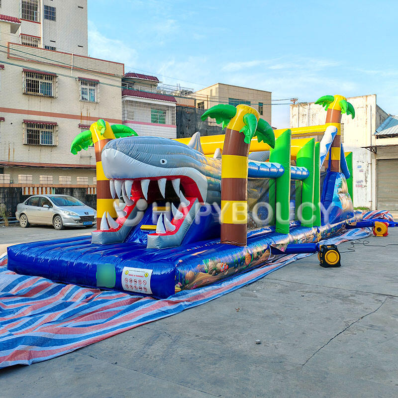 45ft x 11 ft Commercial PVC Shark Inflatable Bounce Castle Slide Inflatable Interactive Obstacle Game