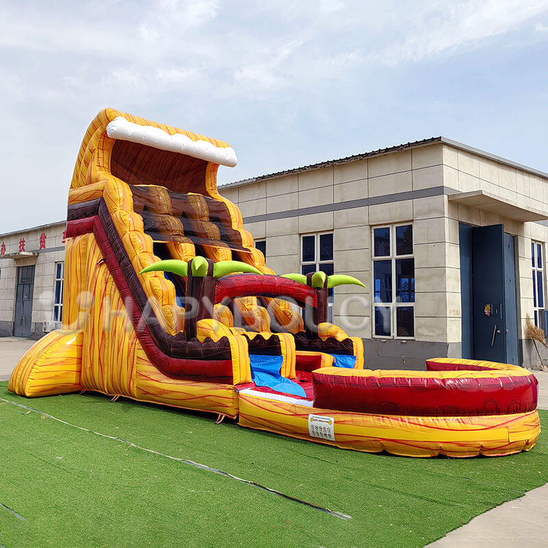 Inflatable Waterslide Giant Dual Lane Inflatable Slide Bounce House Tropical Inflatable Water Slide with Pool