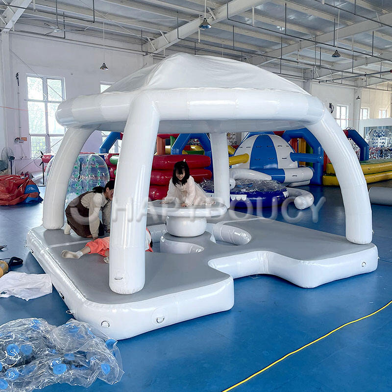 Water bar Inflatable Island Commercial Platform Bar Floating Dock Play Pub With Tent for Adults