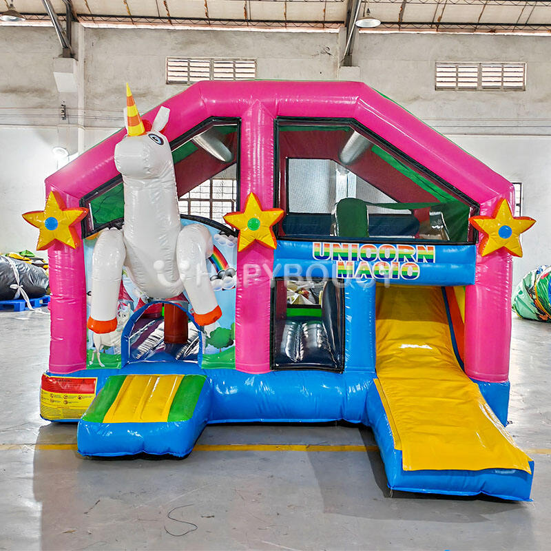 PVC Inflatable Milton Keynes Magic Unicorn Themed 3D Unicorn Bouncy Castle Combo with Roof