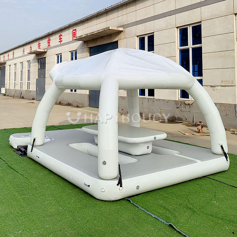 Dizajn i Porosit Party Inflatable Isle Raft Platform Bar Floting Dock Larg Larg Larg Larg Atdheu Pub Me Tend për Vullnet