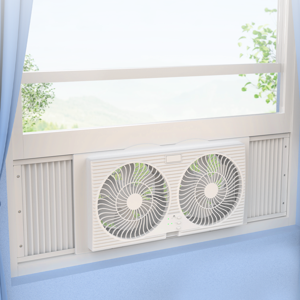 Two Heads Wall Mounted Windows Exhaust Fan 9Inch Kitchen Bathroom Ventilation Window Dc Fan Reversible Airflow For Window