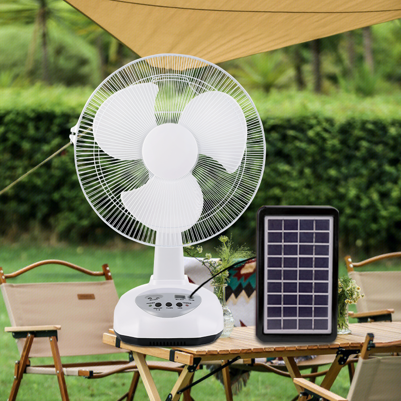 Hot Sale Panloob na Usb Rechargeable Table Fan Panlabas na 12 Inch Solar Fan na May Solar Panel